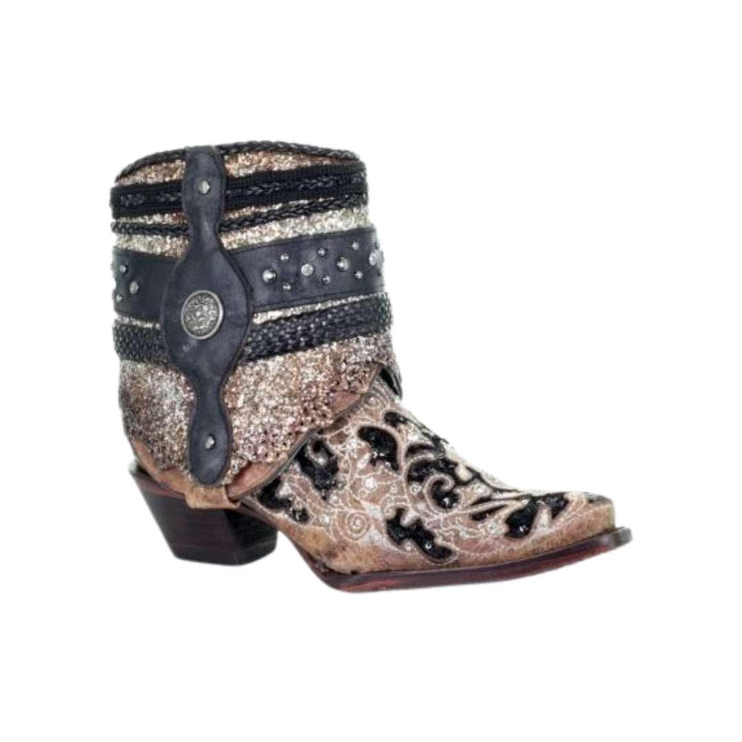 Corral Women's Glitter Flipped Shaft Ankle Brown Boots