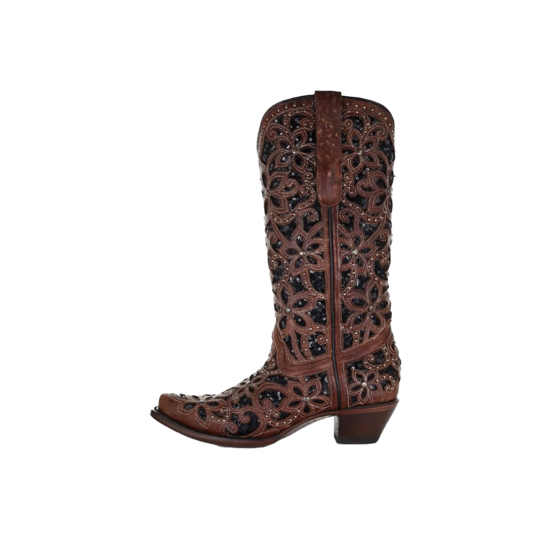 Corral Boots Women's Tan Black Inlay Embroidered Boot