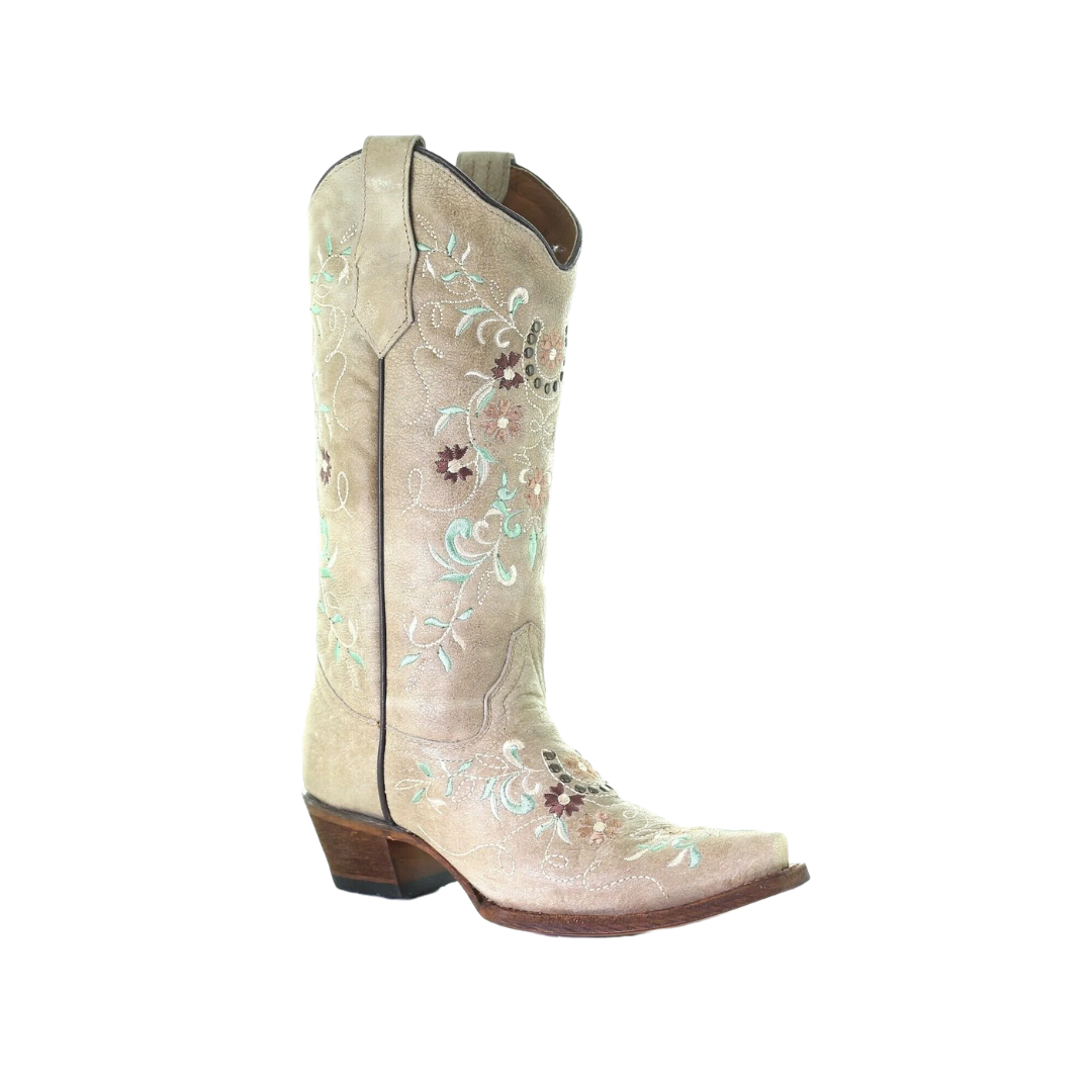Corral Women's Sand & Flower Embroidery Beige Boots