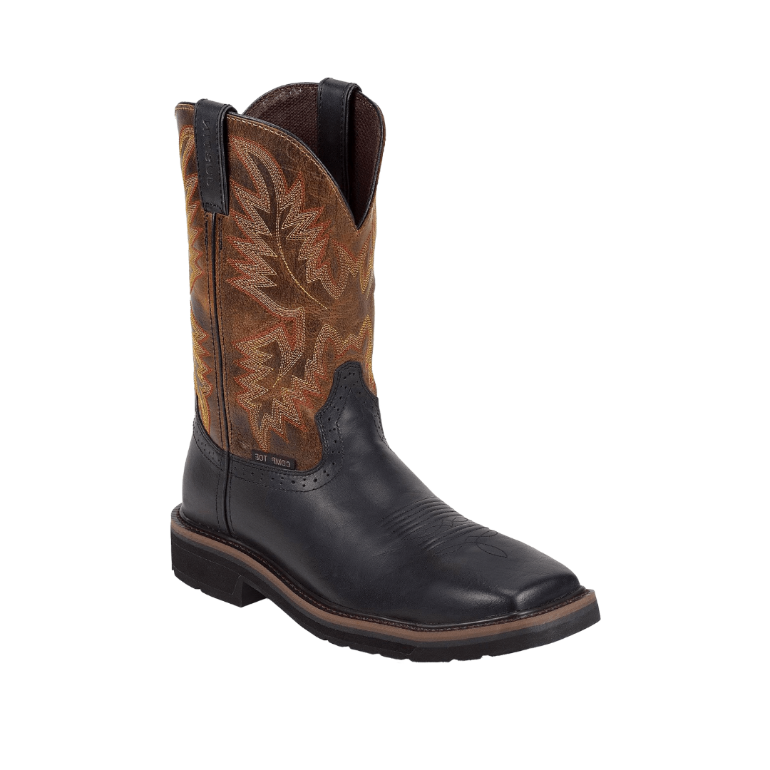 Justin Men's Square Steel Toe Cowboy Black Boots