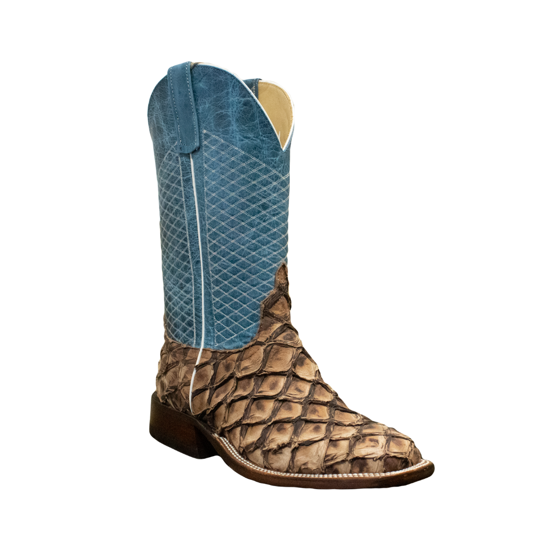 Anderson Bean Men's Sky Blue and Distressed Light Brown Pirarucu Boots