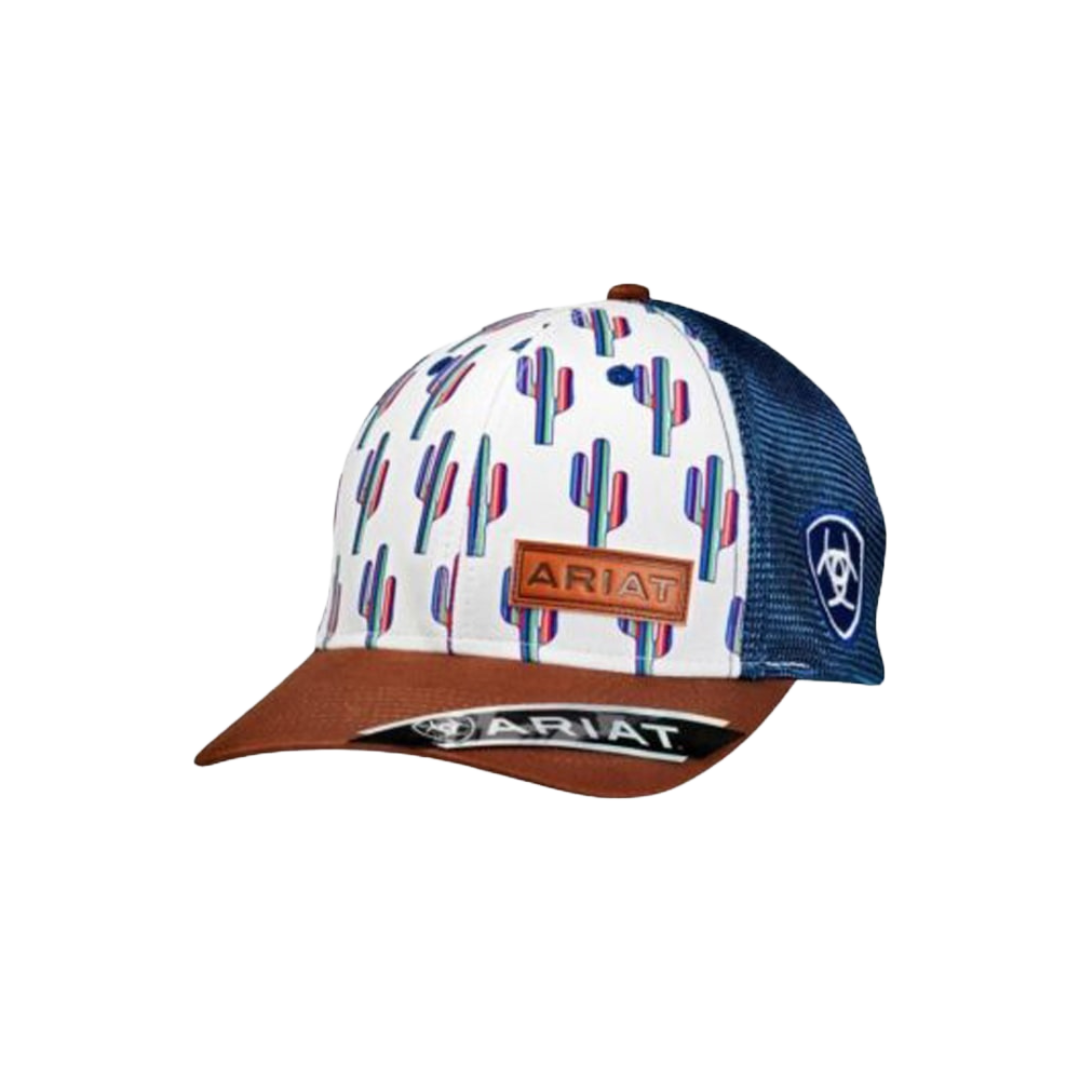 Ariat Cactus Design Blue Navy Mesh Leather Logo Cap