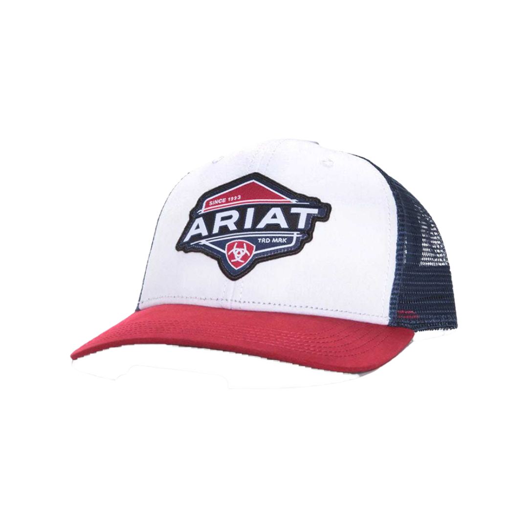 Ariat White and Red Mesh Logo Patch Cap