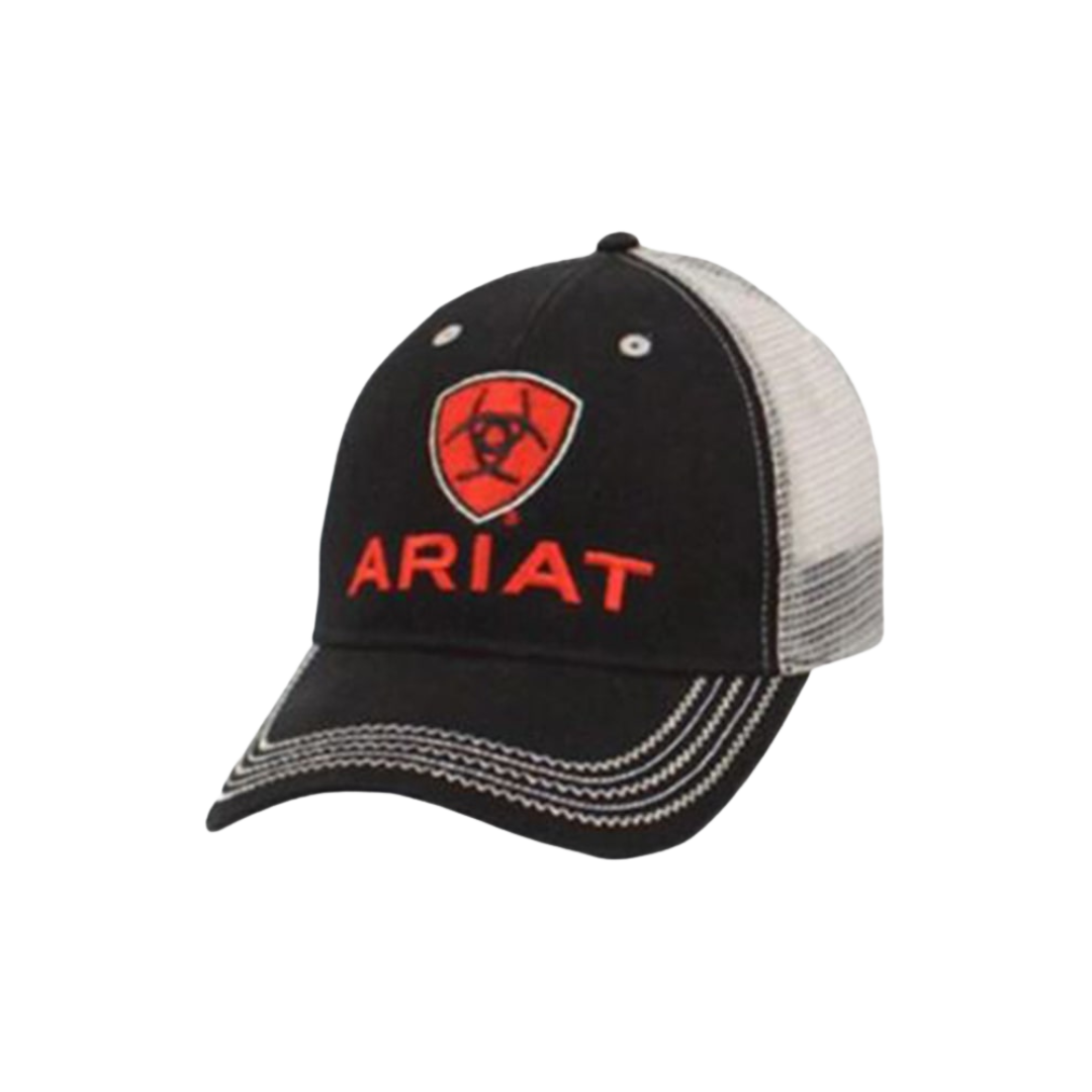 Ariat Black Red Logo Embroidered Mesh Cap