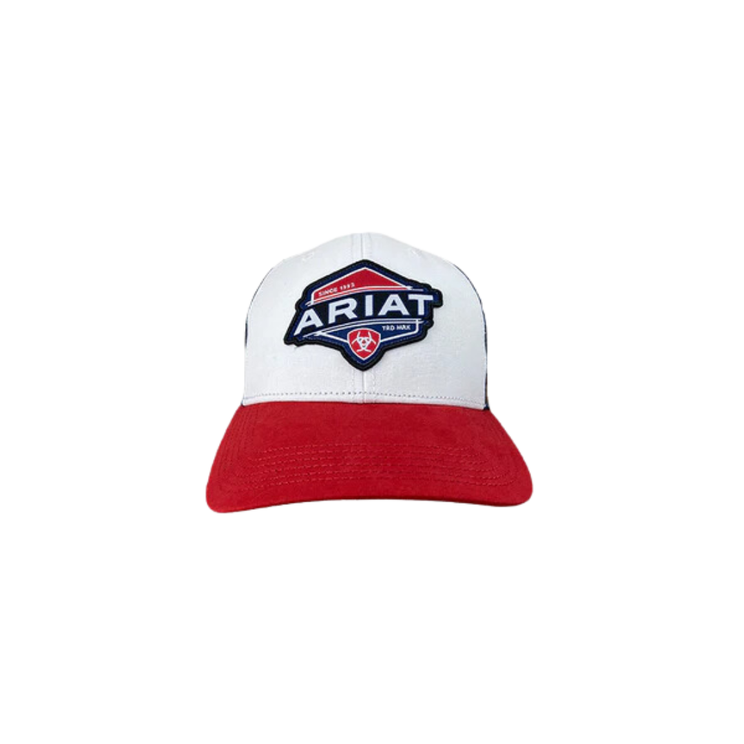 Ariat White and Red Mesh Logo Patch Cap