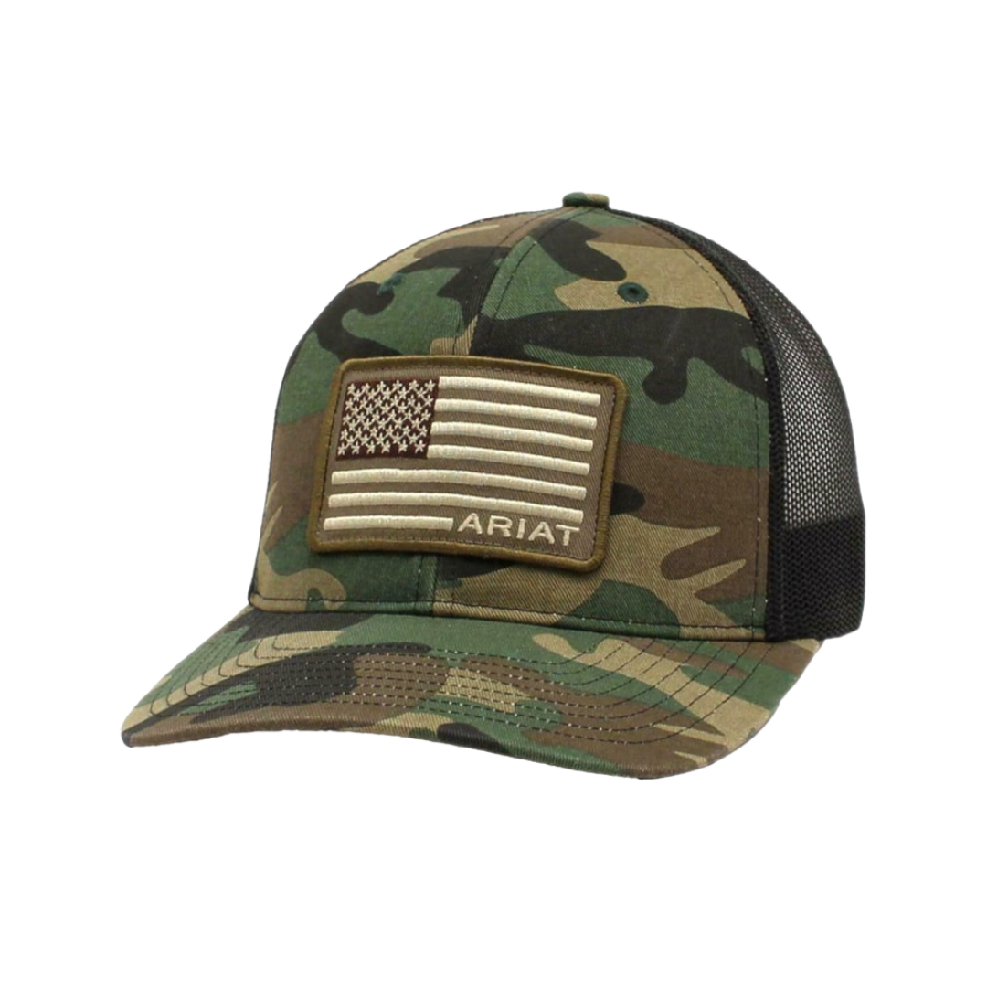 Ariat Flex Fit R112 Brown Camo US Flag Patch Cap