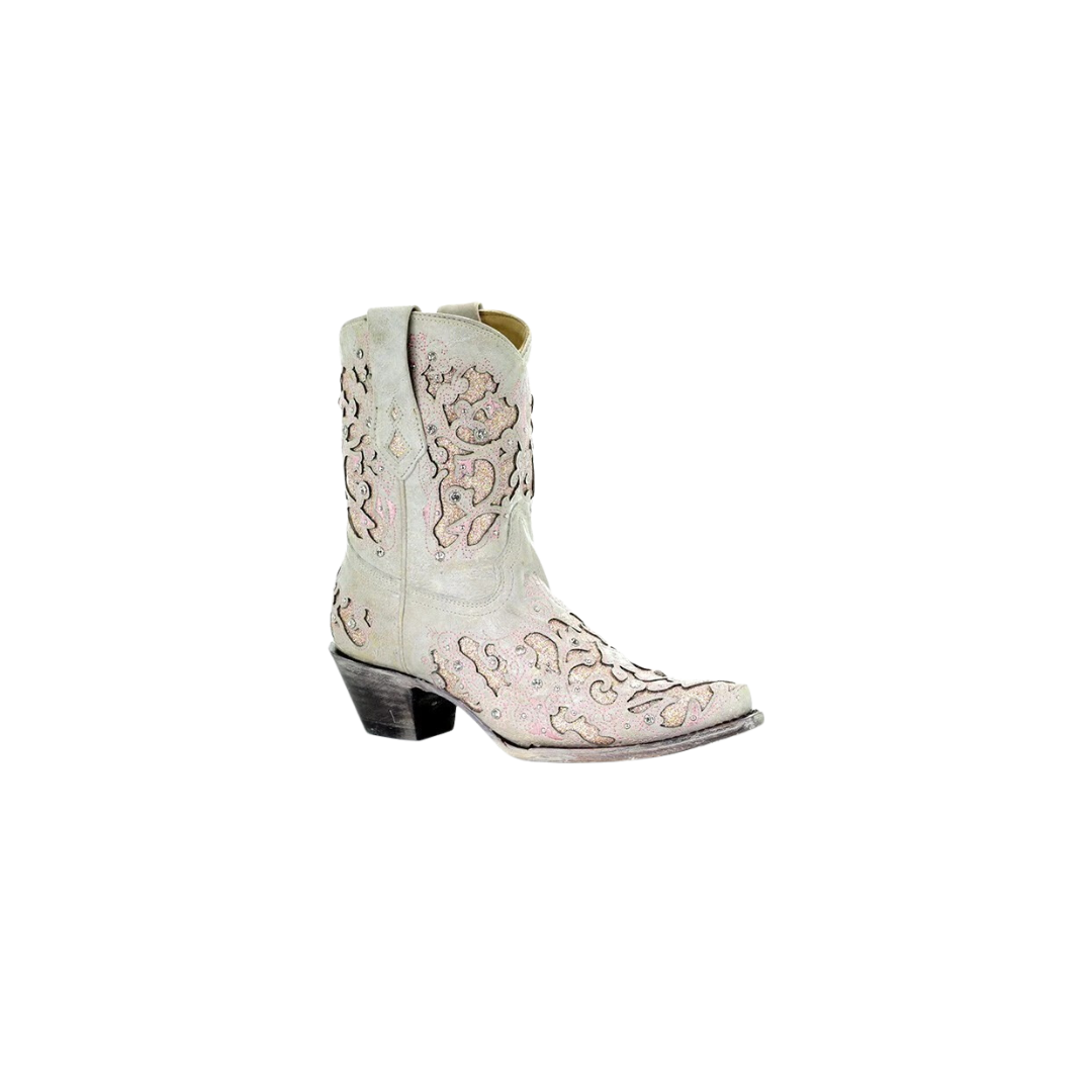 Corral Women's Mariah White Pink Glitter Inlay Shorty Boots