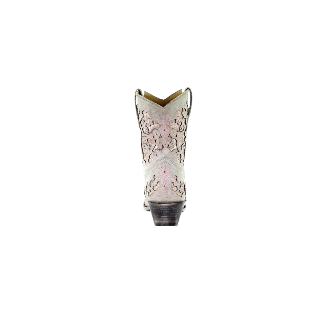 Corral Women's Mariah White Pink Glitter Inlay Shorty Boots