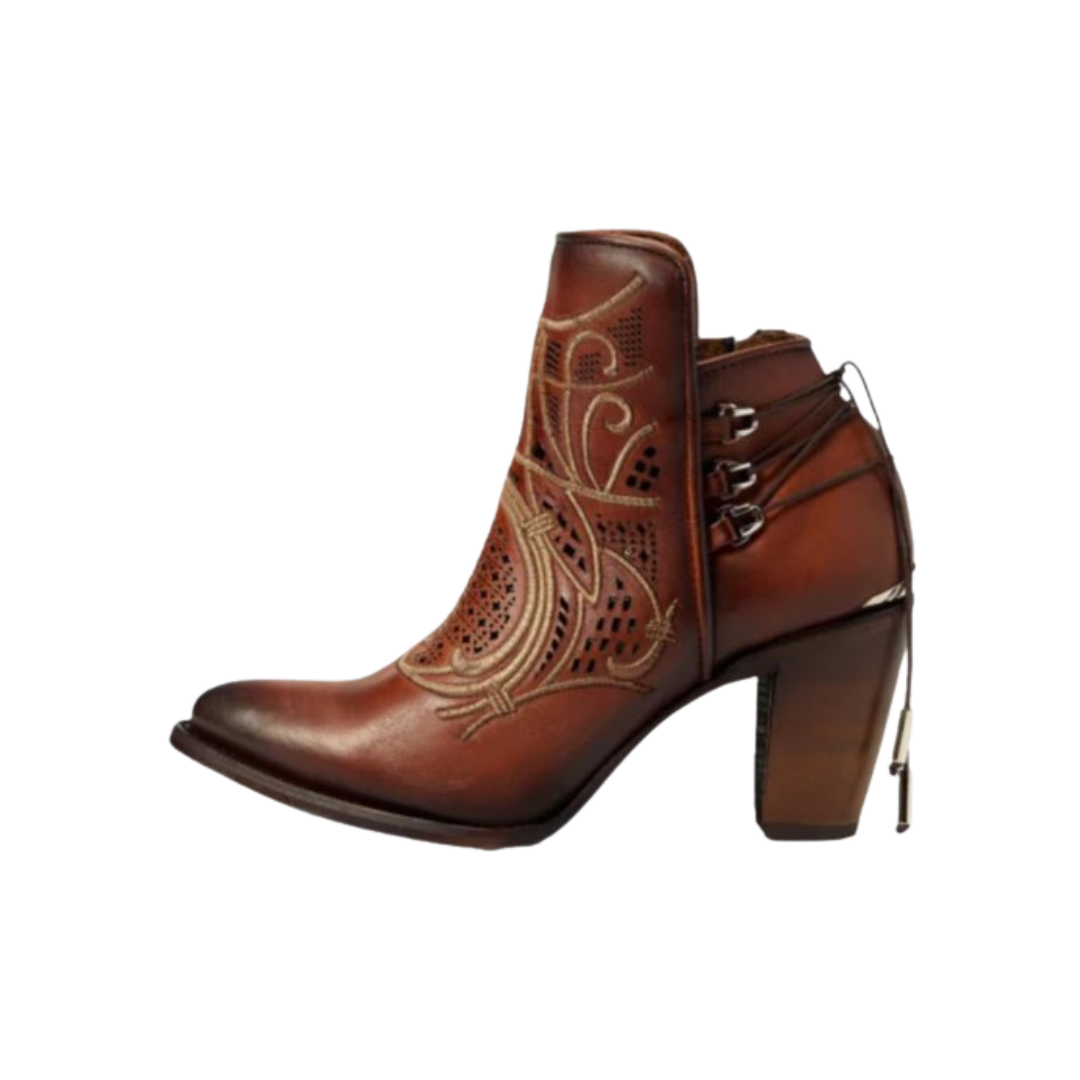 Cuadra Women's Embroidered Honey Brown Western Bootie