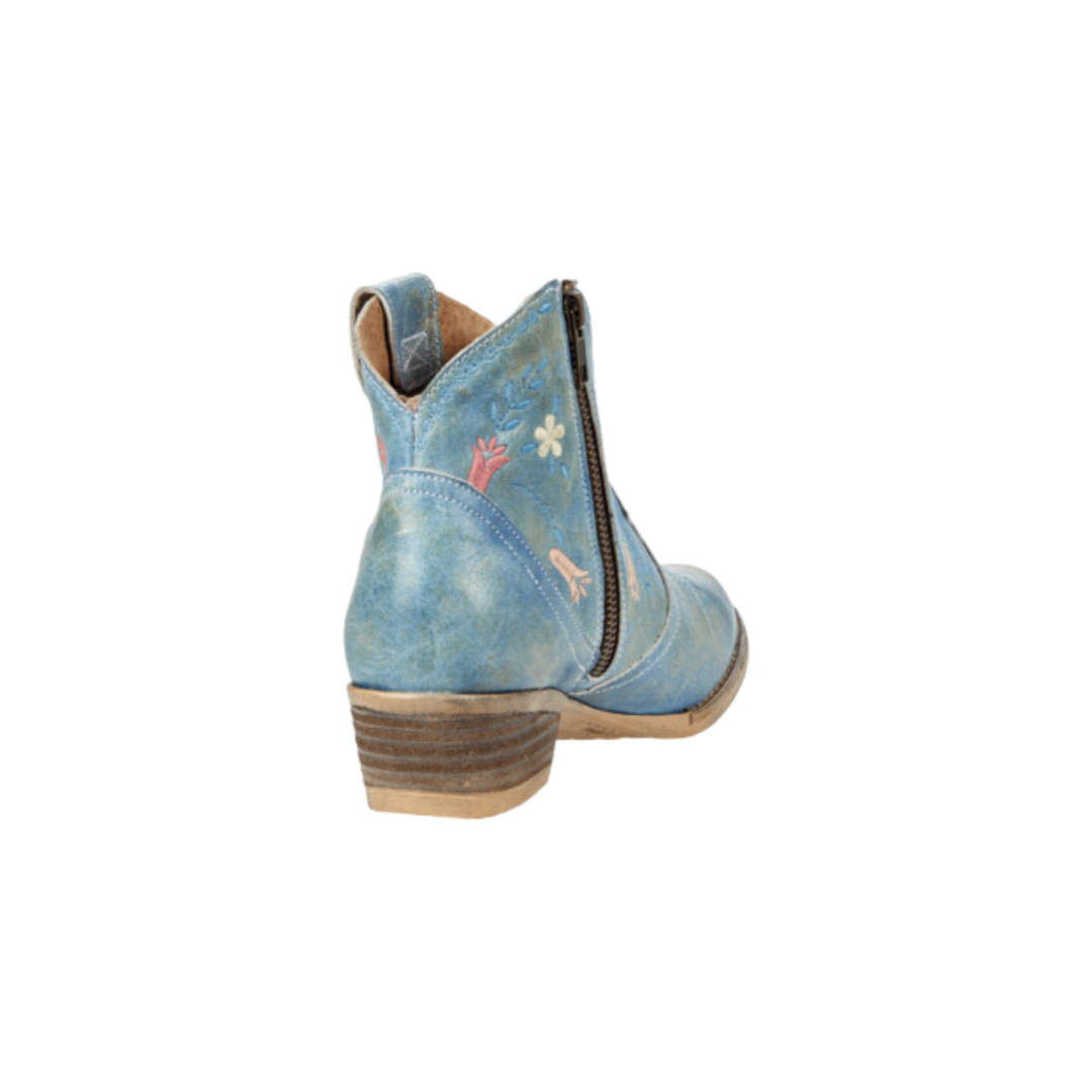 Corral Women's Floral Embroidery Snip Toe Ankle Blue Boots