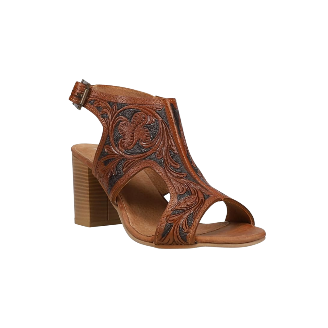 Roper Women's Mika Floral Block Heels Brown Sandals