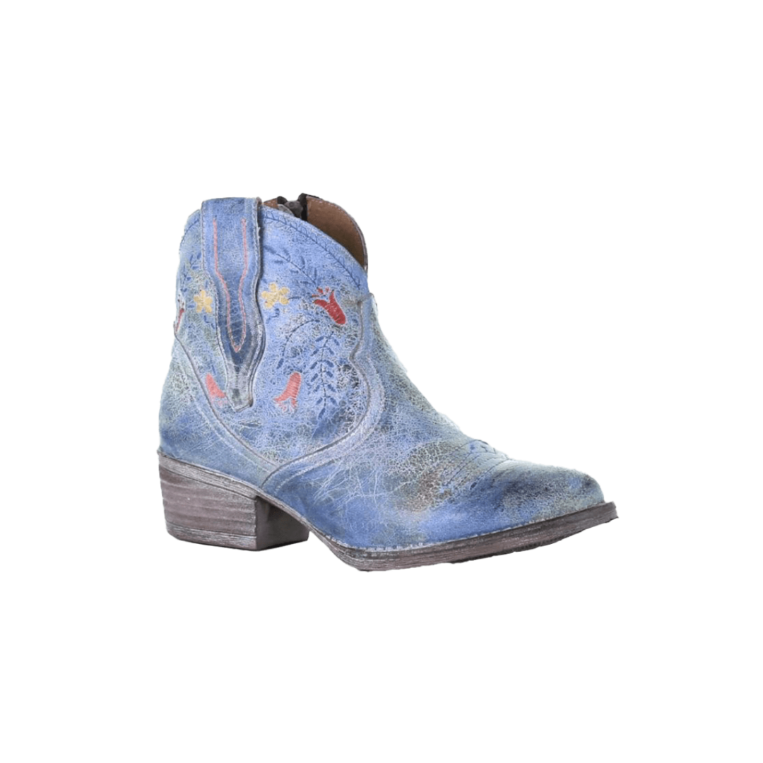 Corral Women's Floral Embroidery Snip Toe Ankle Blue Boots