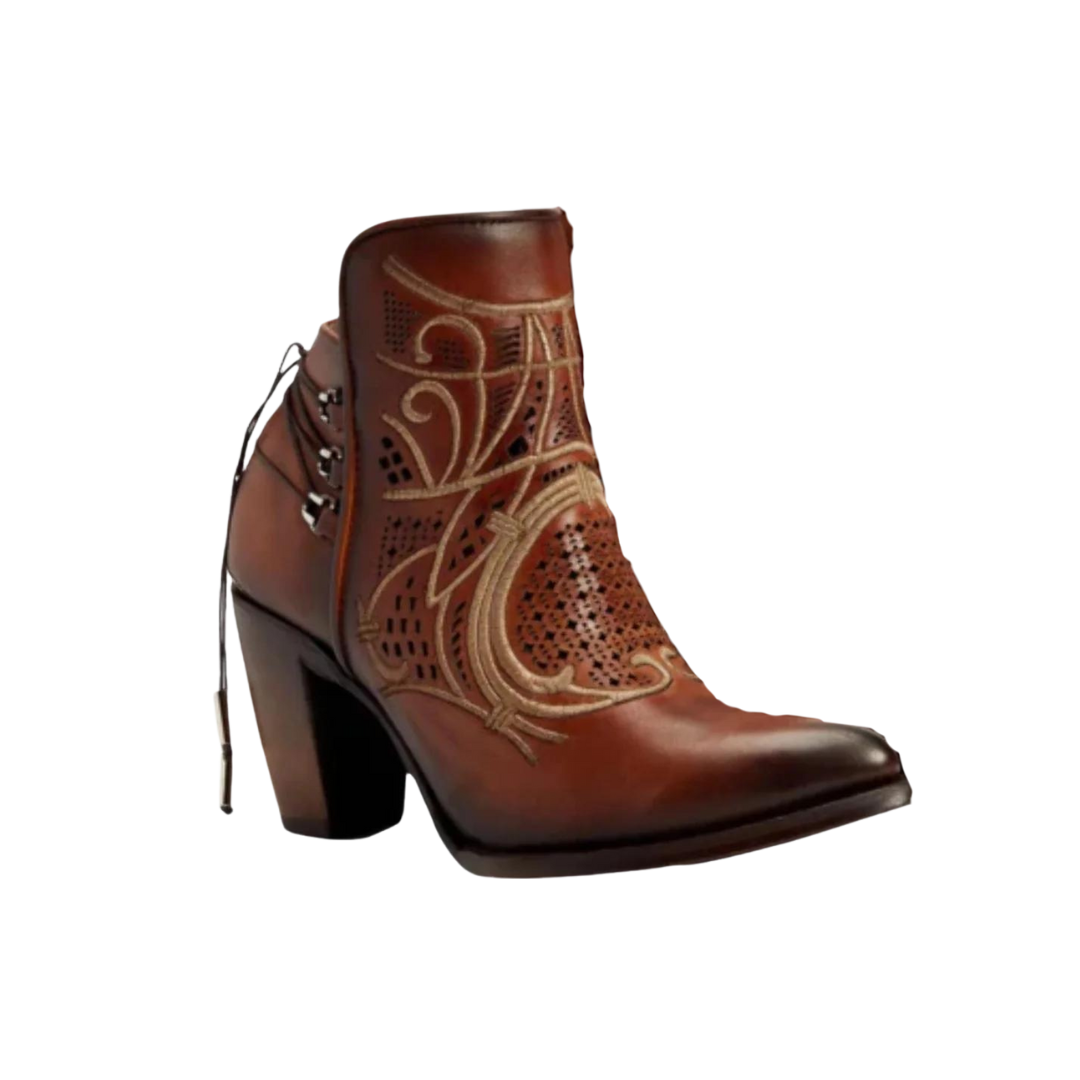 Cuadra Women's Embroidered Honey Brown Western Bootie