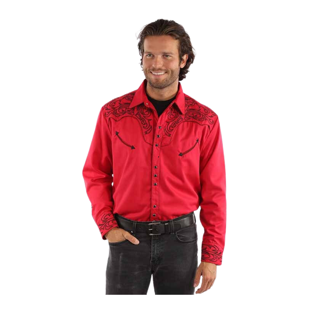 Scully Leather Men's Embroidered Scroll Crimson Shirt