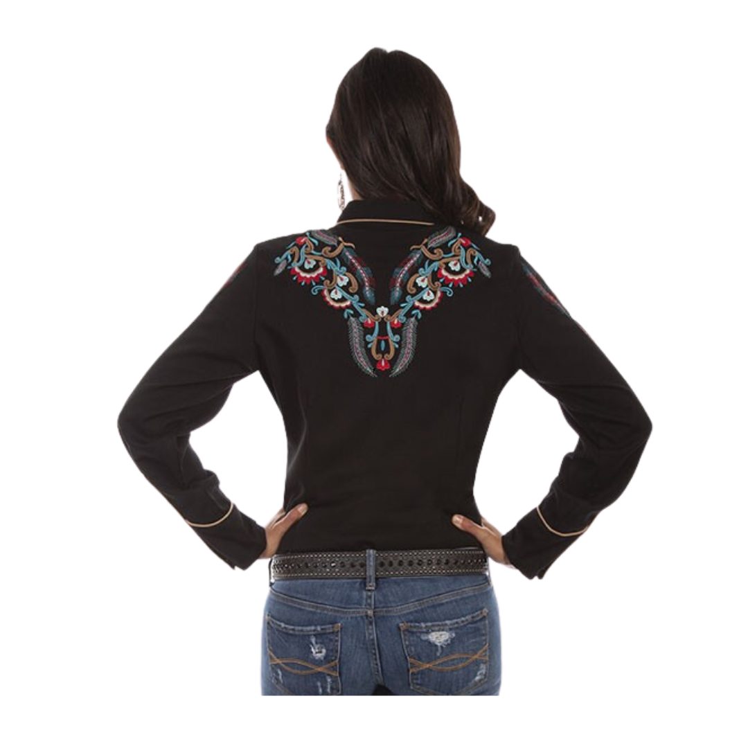 Scully Leather Women's Embroidered Western Black Shirt