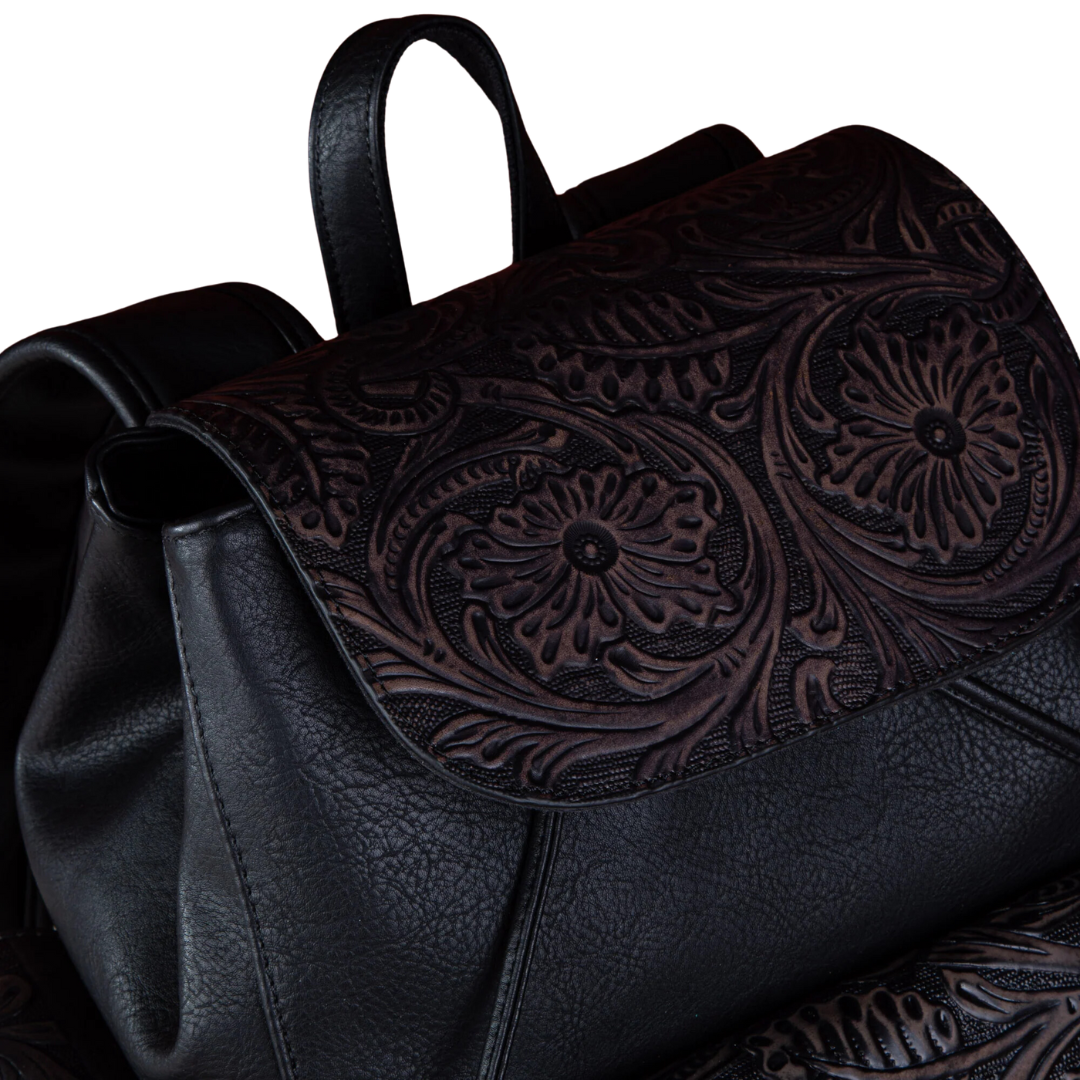 Wrangler Women's Vintage Floral Tooled Black Backpack