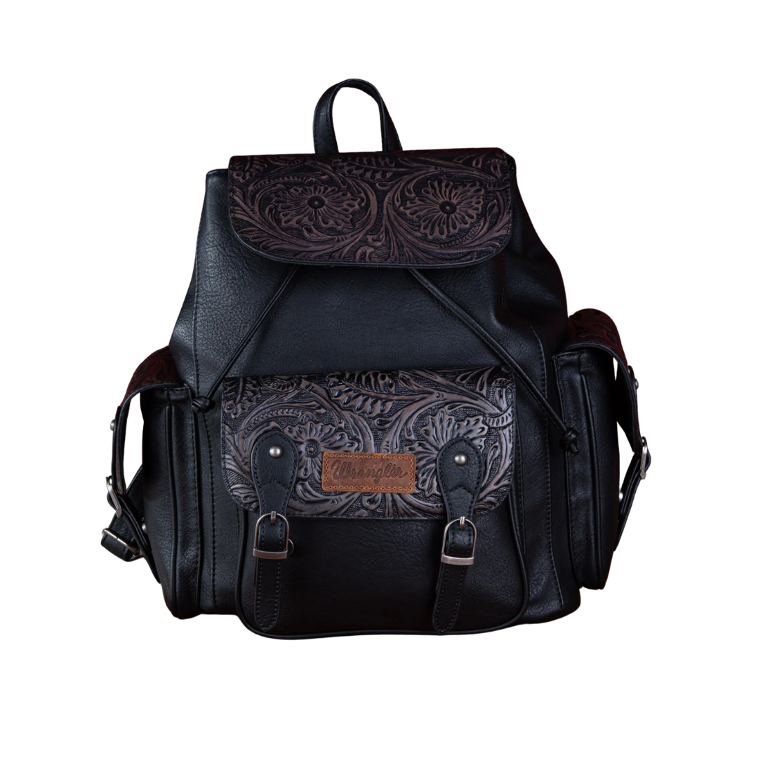 Wrangler Women's Vintage Floral Tooled Black Backpack