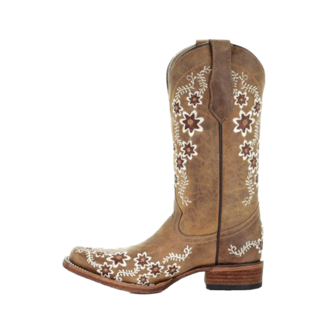 Corral Women's Floral Embroidery Square Tan Boots