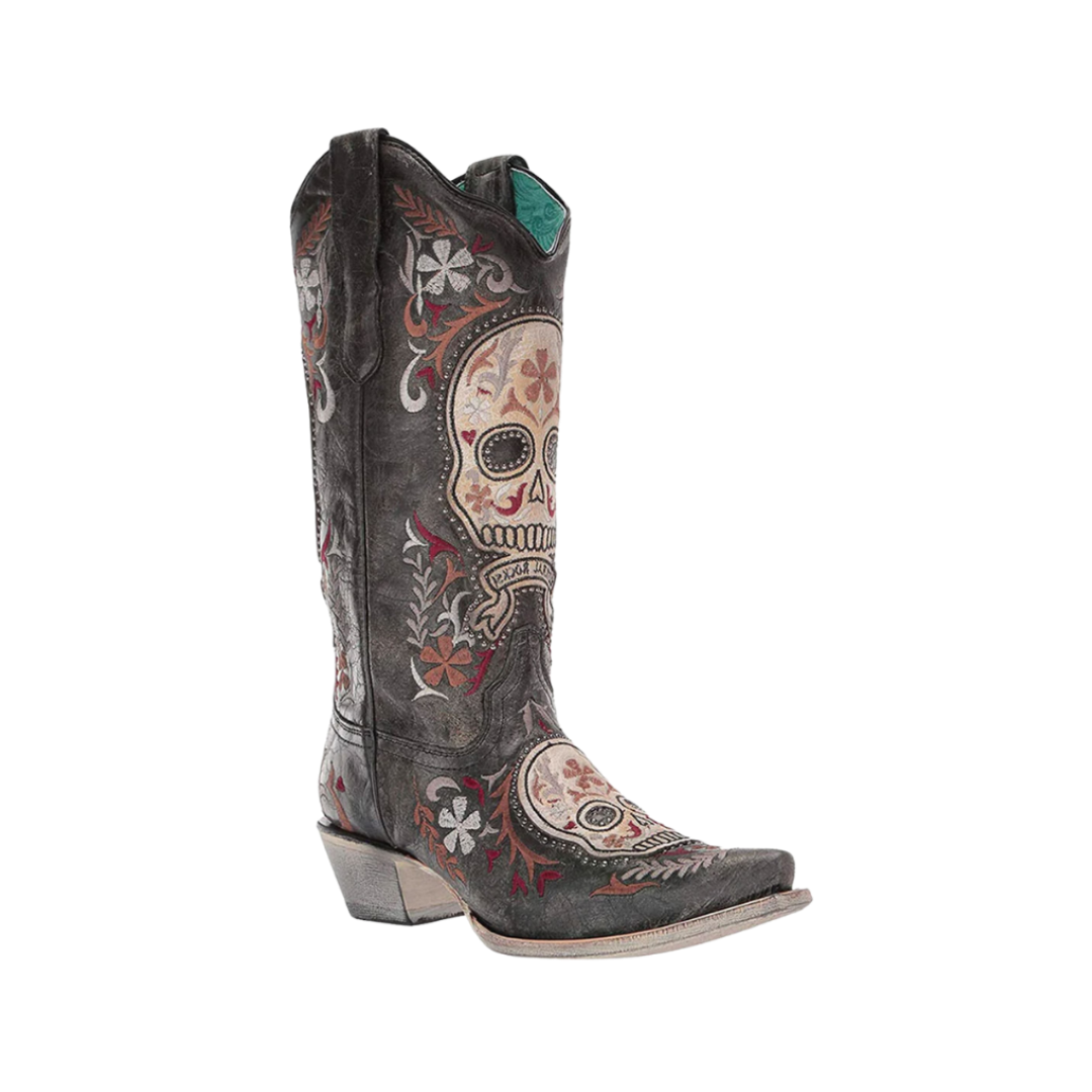 Corral Women's Sugar Skull Embroidered Black Boots