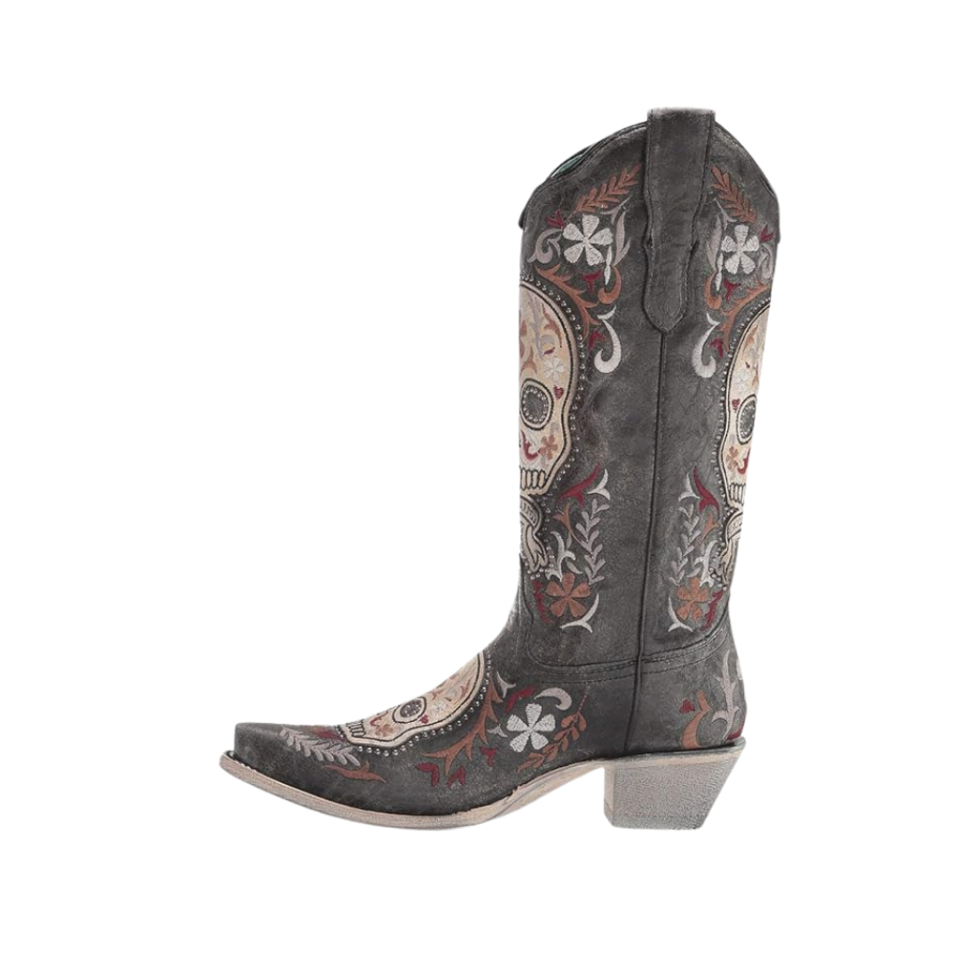 Corral Women's Sugar Skull Embroidered Black Boots