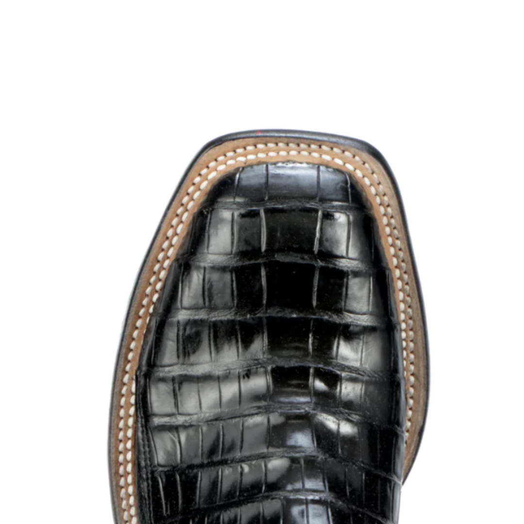 Lucchese Men's Trent Belly Caiman Smooth Ostrich Black Boots