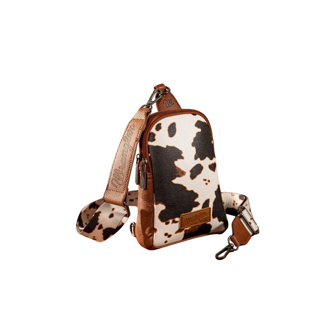 Wrangler Women's Cow Print Crossbody Sling Brown Chest Bag
