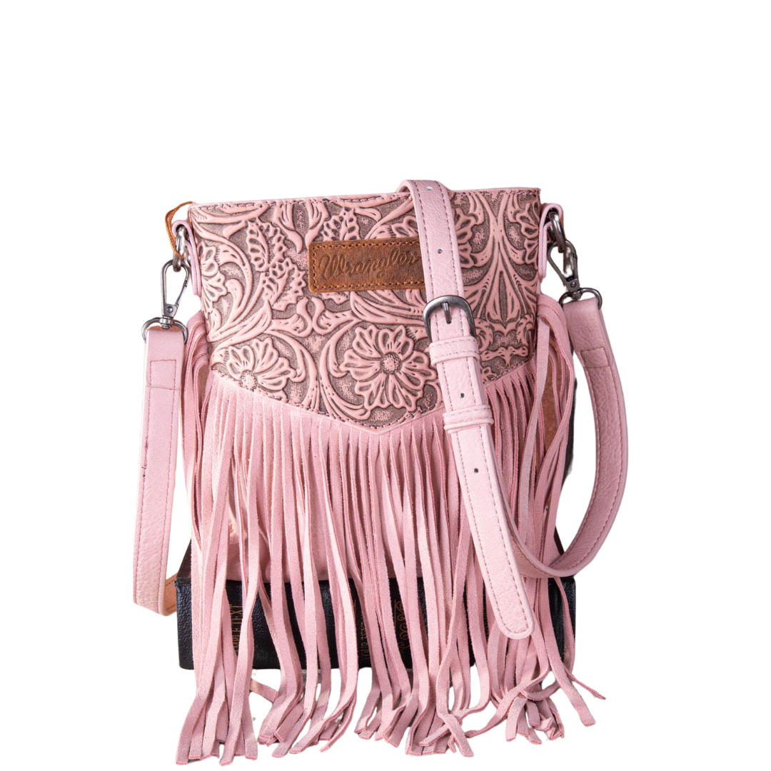 Wrangler Women's Embossed Fringe Peach Crossbody
