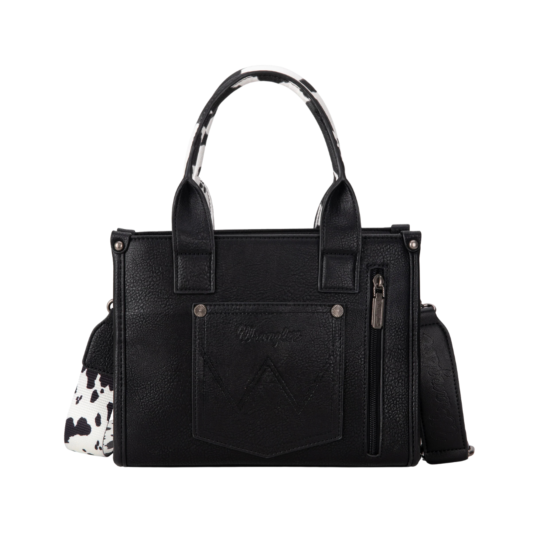 Wrangler Women's Cow Print Carry Tote Black Crossbody