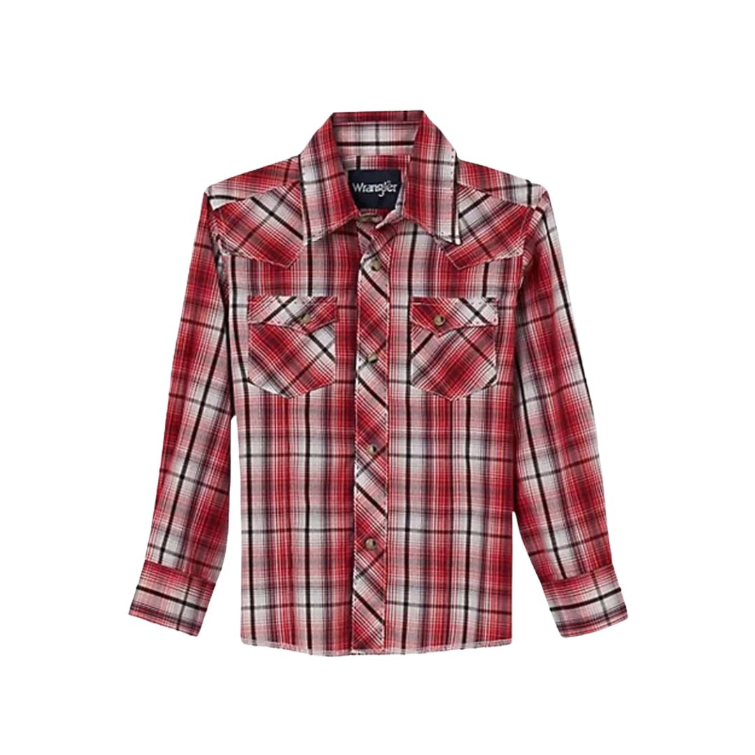 Wrangler Boy's Western Fashion Snap Plaid Red Shirt