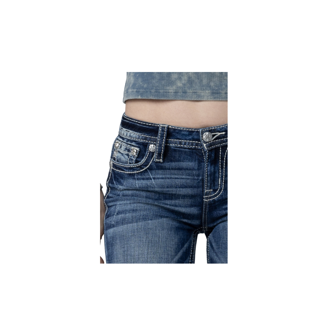 Miss Me Women's Spring Bloom Slim Bootcut Vintage Blue Jeans