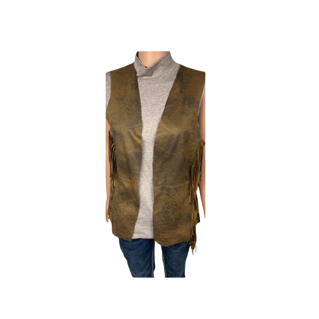 Montana Co Women's Long Suede With Side Fringes Brown Vest