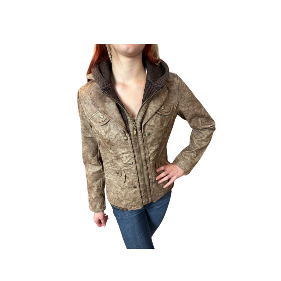 Montana Co Women's Faux Leather Wash Brown Jacket