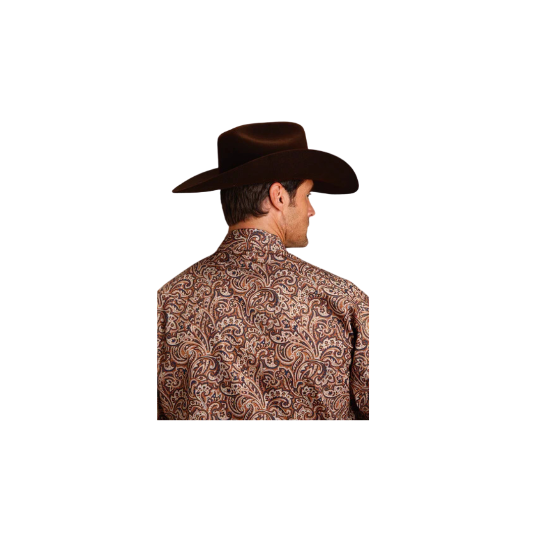Stetson Apparel Men's Cotton Leather Paisley Brown Shirt
