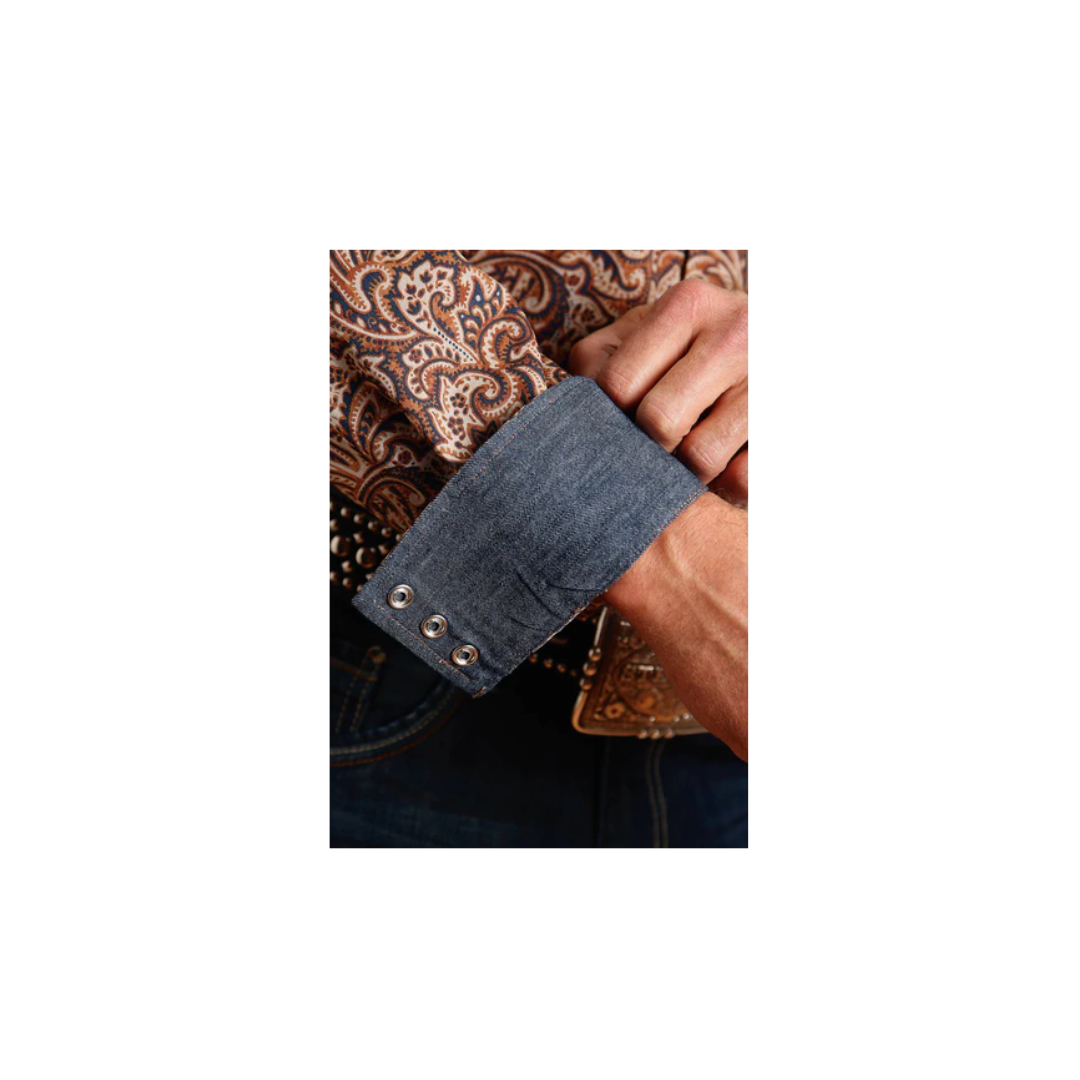 Stetson Apparel Men's Cotton Leather Paisley Brown Shirt