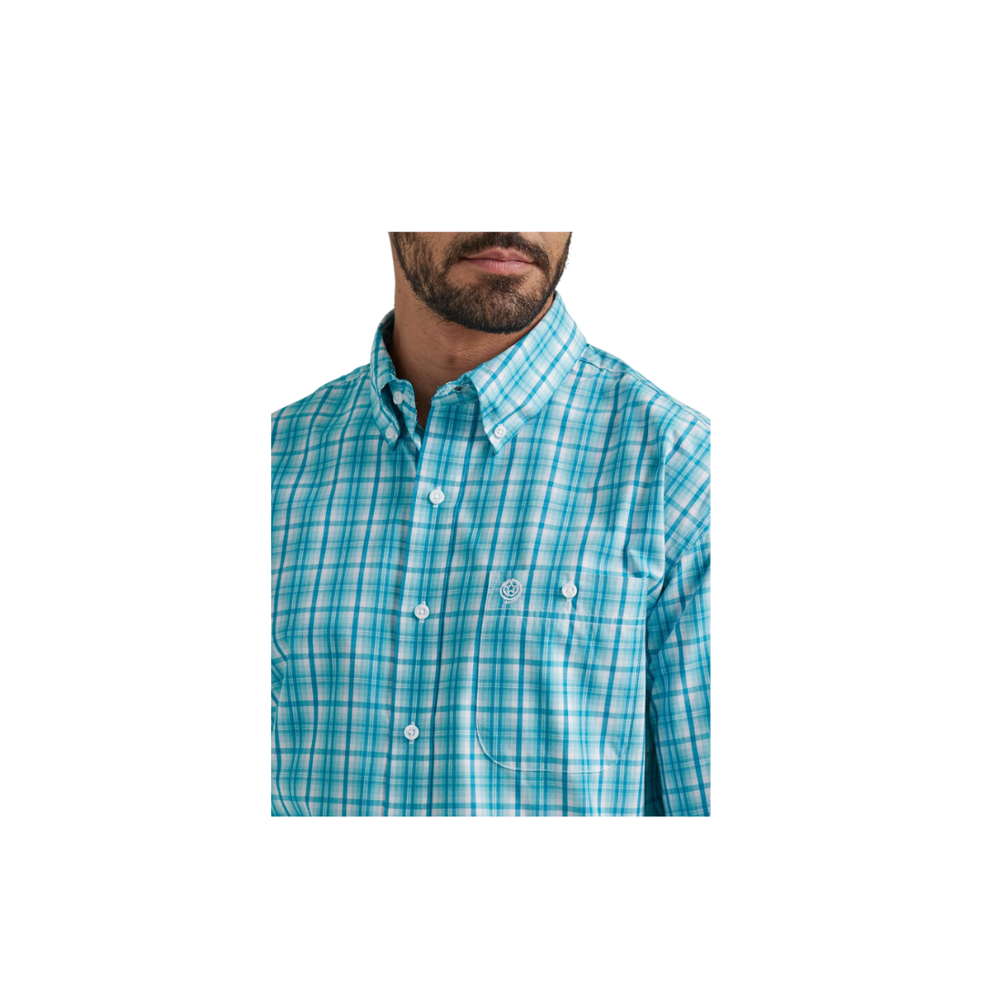 Wrangler Men's George Strait Plaid Turquiose Shirt