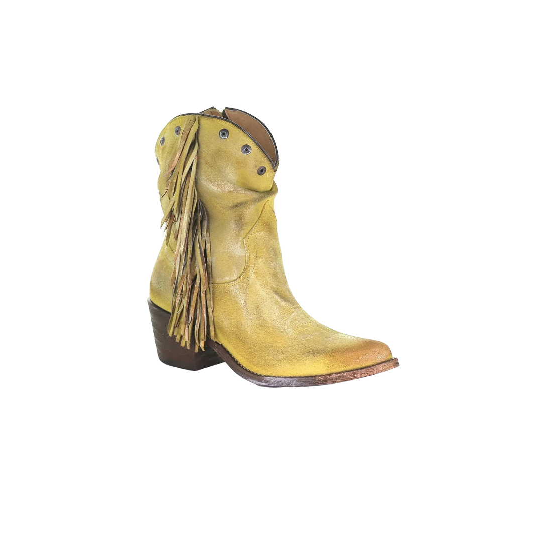 Corral Women's Yellow Studs Fringe Spunky Short Boots