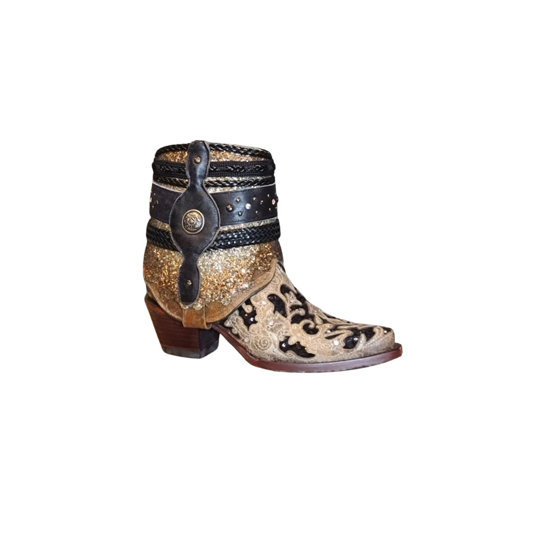 Corral Women's Glitter Flipped Shaft Ankle Brown Boots