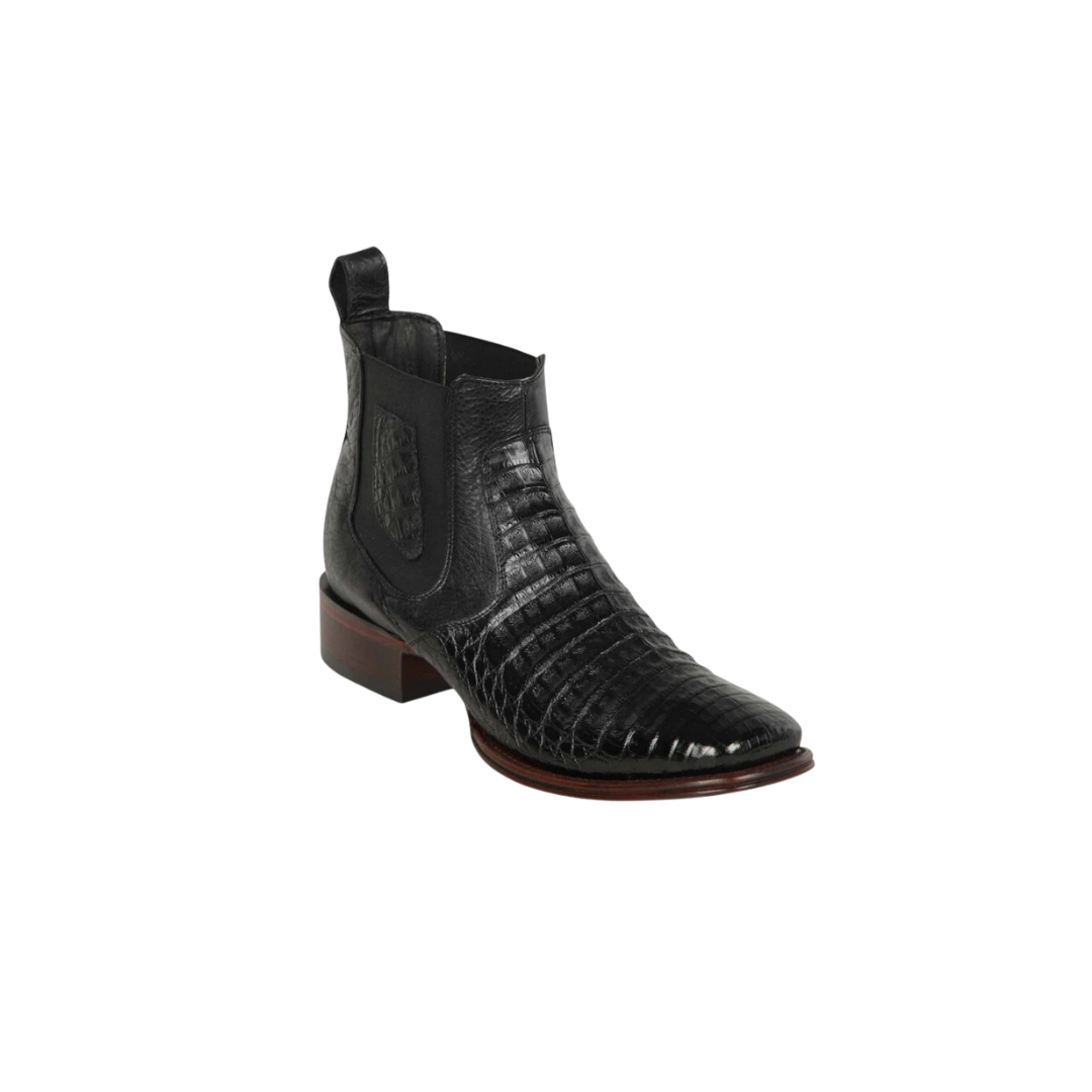 Los Altos Men's Wide Square Toe Caiman Belly Short Black Boots