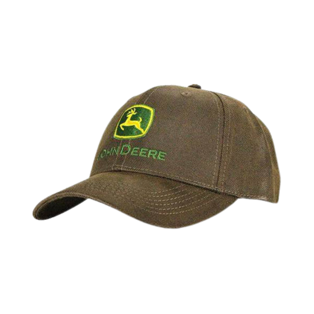 John Deere Oil Skin Cotton Logo Embroidered Brown Cap