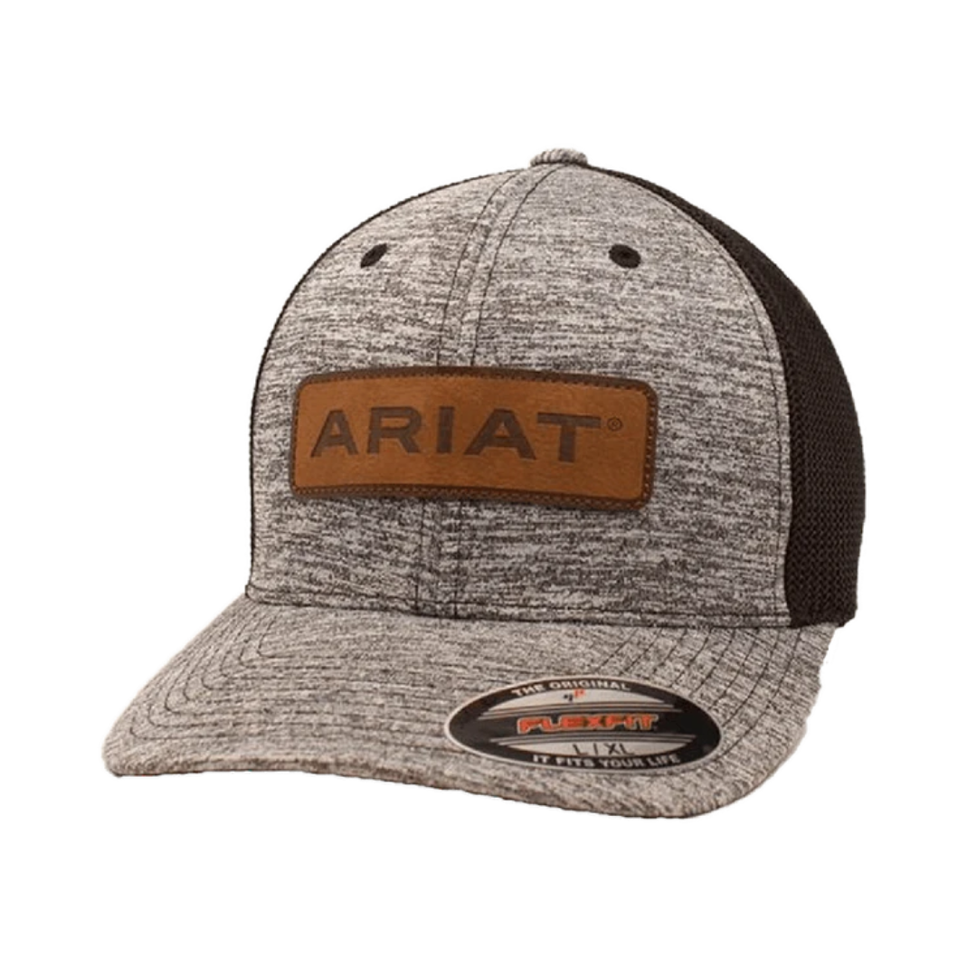 Ariat Grey and Black Mesh Leather Patch Cap