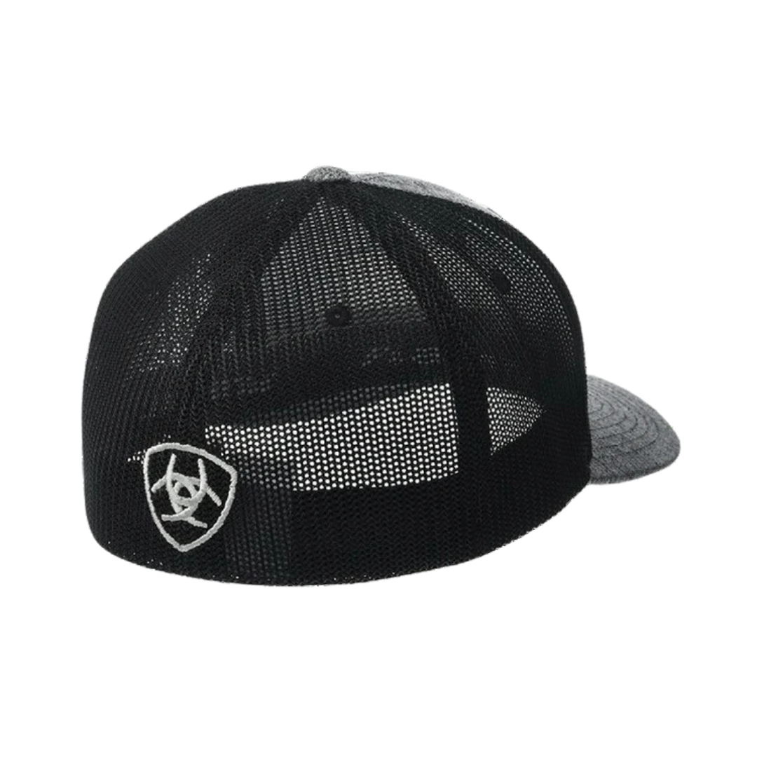 Ariat Grey and Black Mesh Leather Patch Cap