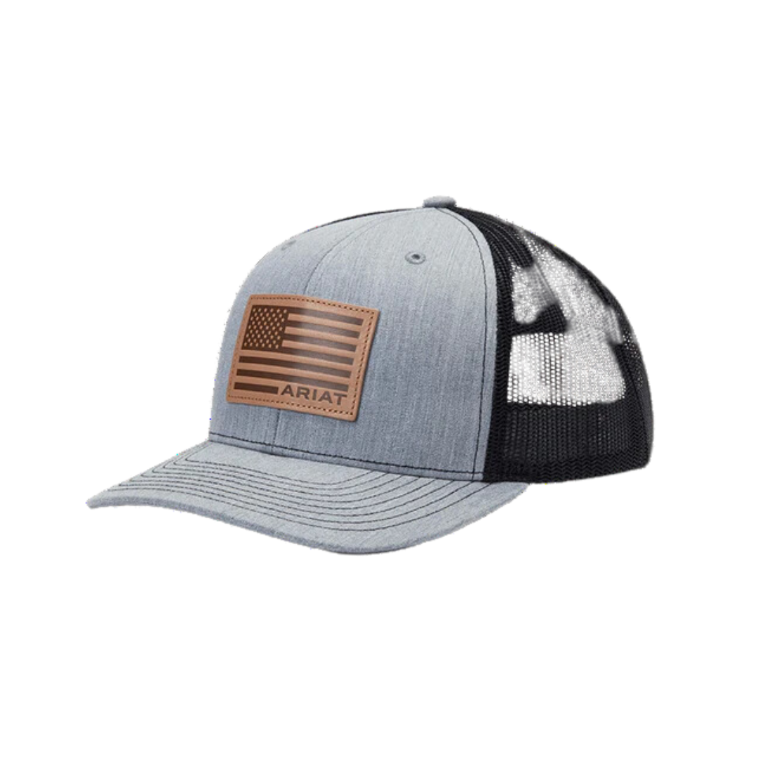 Ariat Grey US Flag Leather Patch Cap