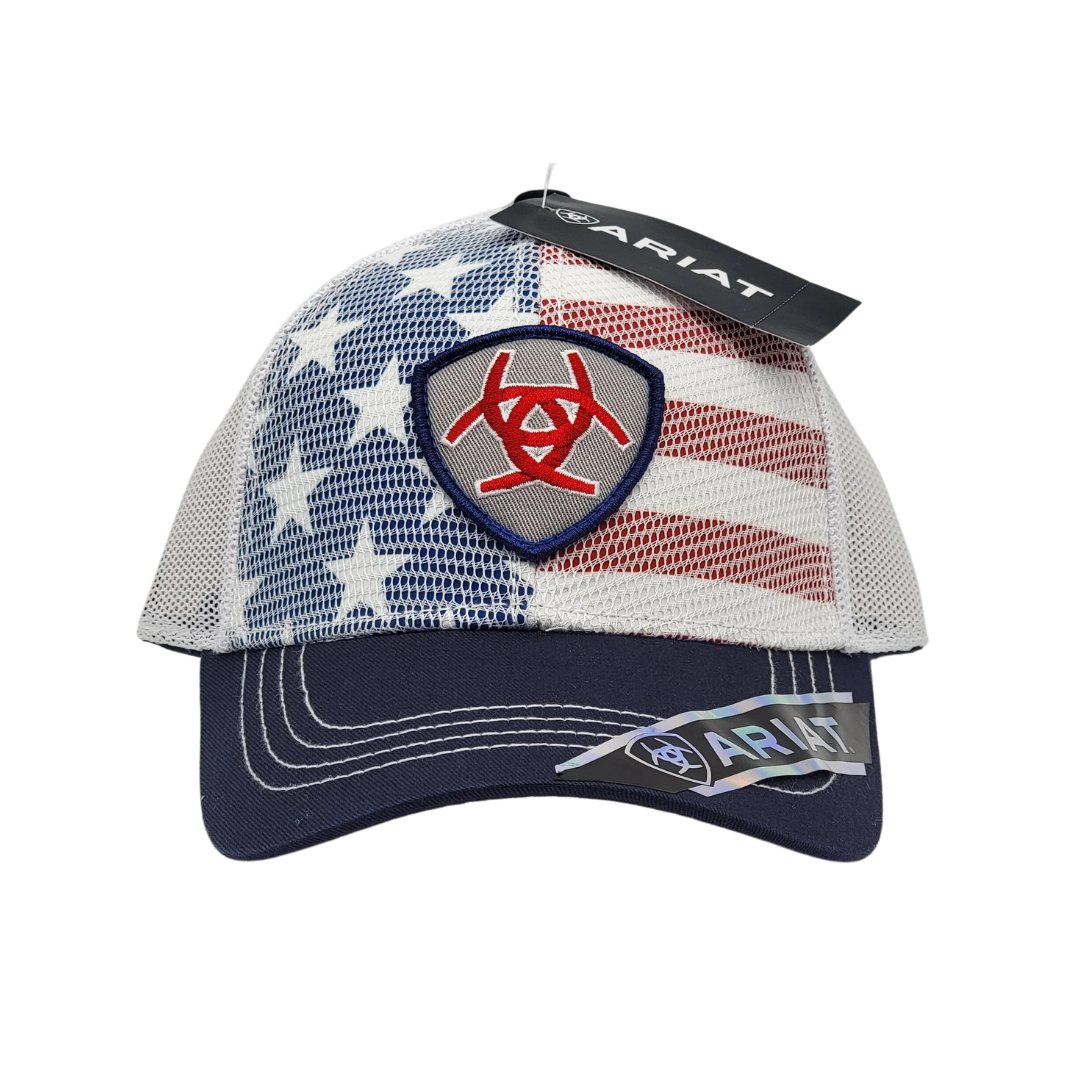 Ariat US Flag Shield White Mesh Overlay Cap