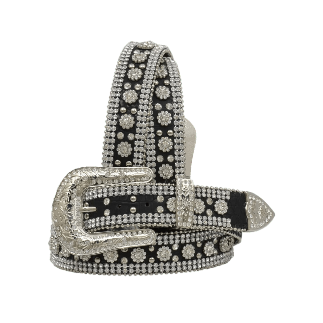 Angel Ranch Women's Gator Print Crystal Bling Black Belt