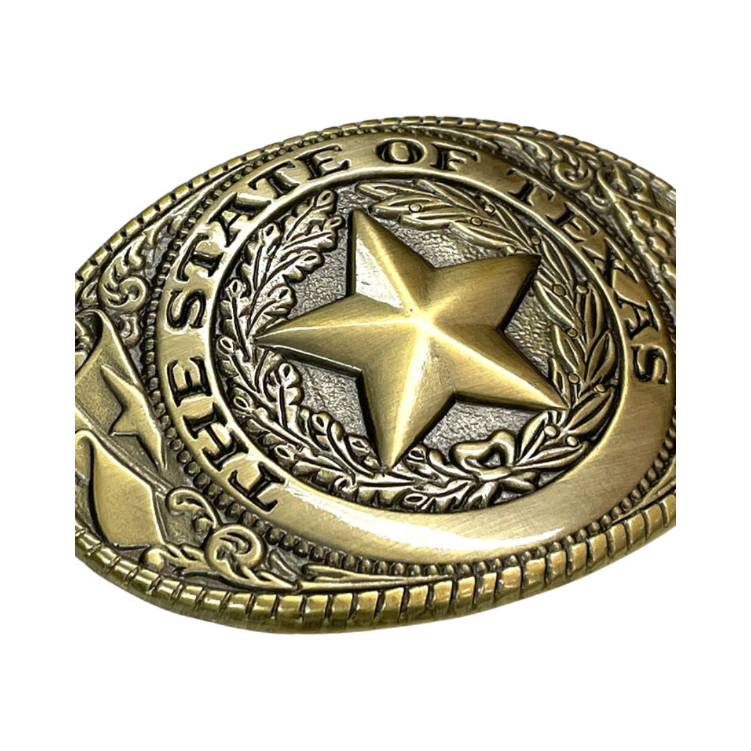 Nocona Unisex Bronze State of Texas Seal Oval Yellow Buckle
