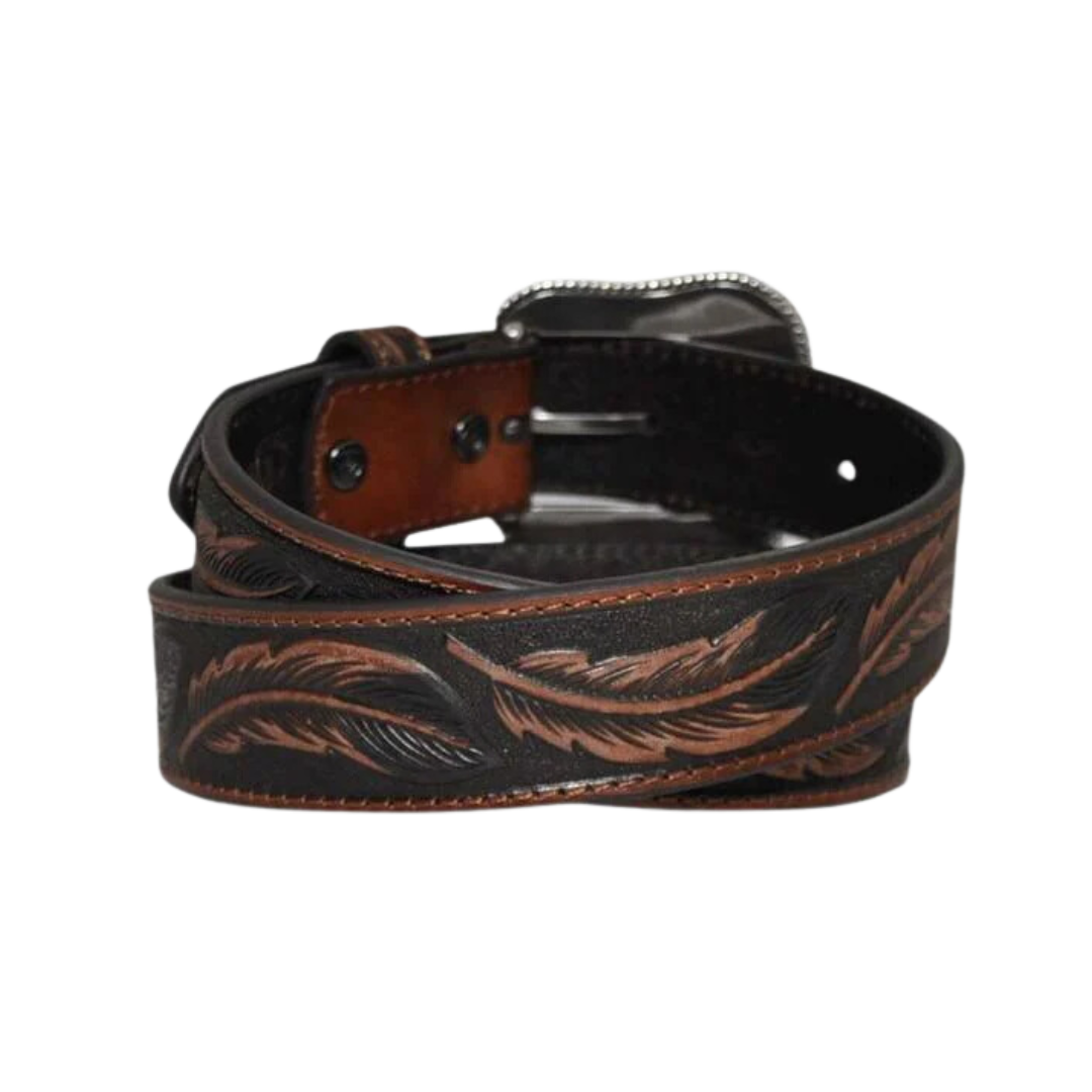 Ariat Brown Feather Tooled Silver Buckle Belt