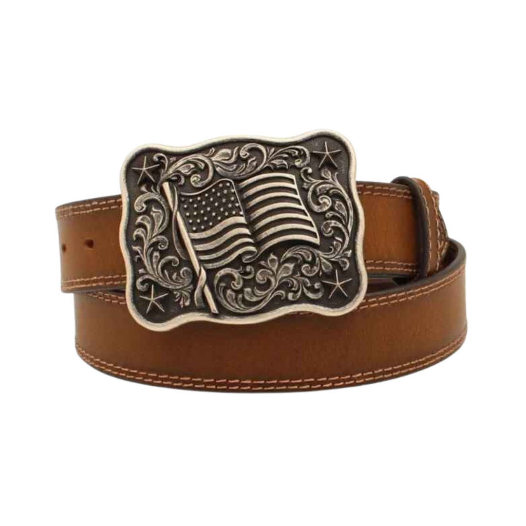 Nocona Men's Western Removable Flag Buckle Brown Belt