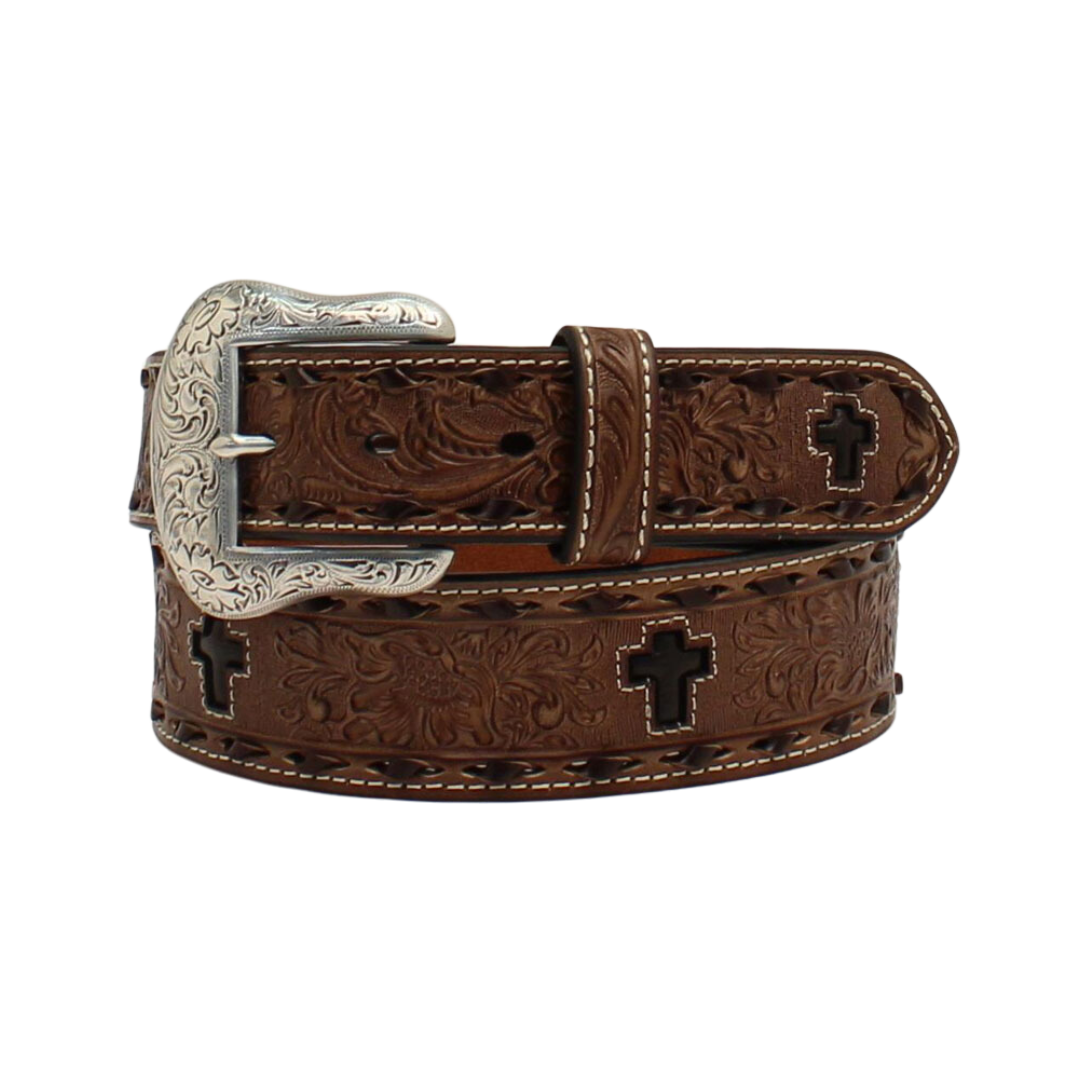 Nocona Men's Flower Embossed Cross Brown Belt