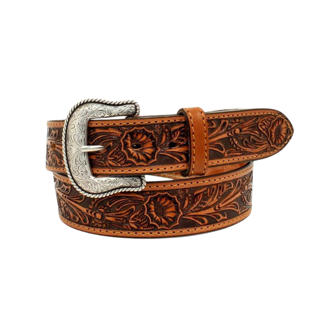 Nocona Men's Floral Tooled Leather Tan Belt