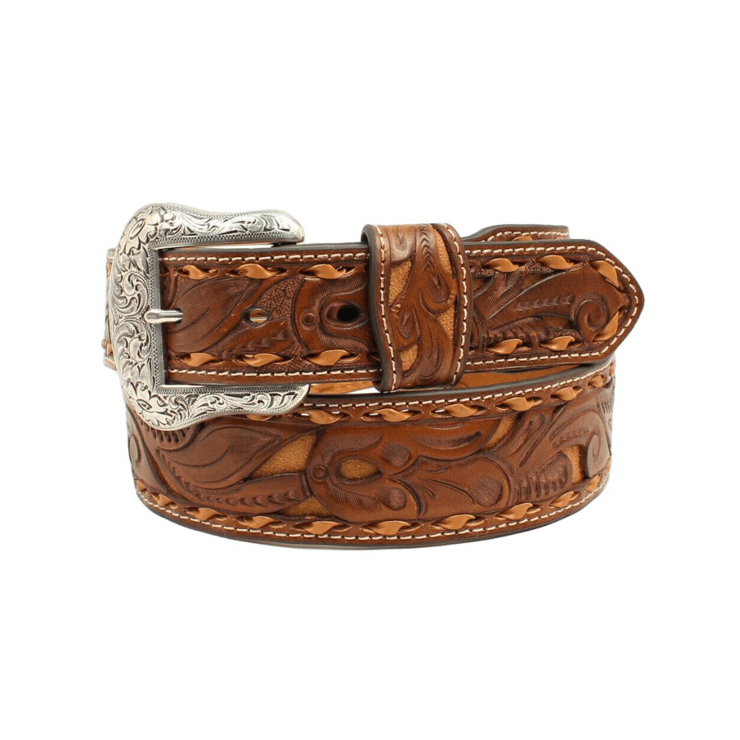 Nocona Men's Leather Floral Lace Brown Belt
